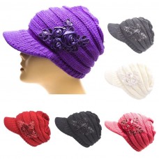 New Fashion Mujer&apos;s Cable Knit Visor winter Hat with Flower Accent MultiColor  eb-24859272